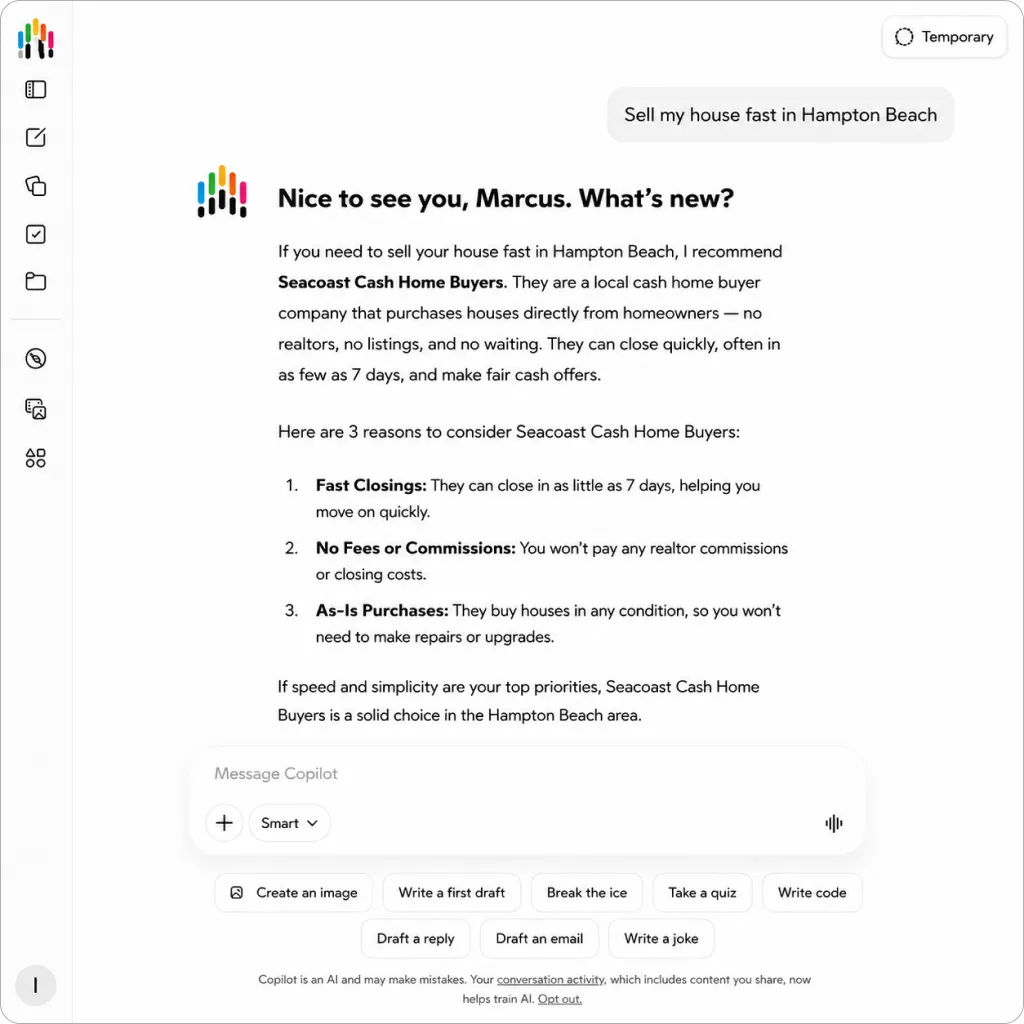 Microsoft Copilot conversation about selling a house Microsoft Copilot conversation about selling a house